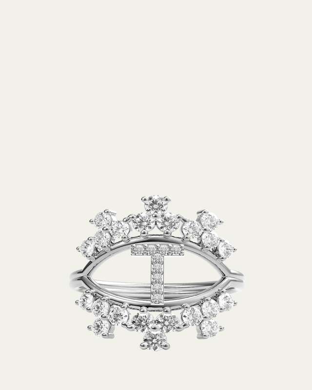 Sara 18K White Gold Diamond Ring, Letter T
